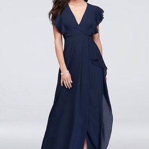 Chiffon Navy Sleeves Long Dress